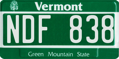 VT license plate NDF838