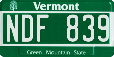 VT license plate NDF839