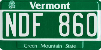 VT license plate NDF860