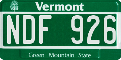 VT license plate NDF926