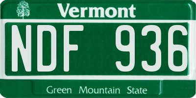 VT license plate NDF936