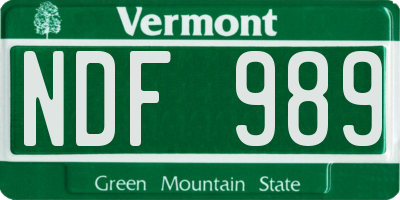 VT license plate NDF989