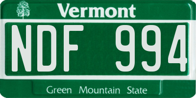 VT license plate NDF994
