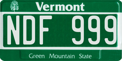 VT license plate NDF999