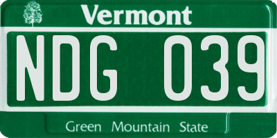 VT license plate NDG039