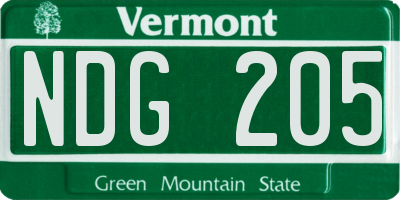 VT license plate NDG205