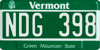 VT license plate NDG398