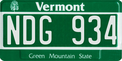 VT license plate NDG934