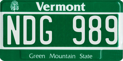 VT license plate NDG989