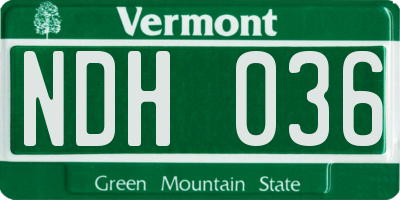 VT license plate NDH036