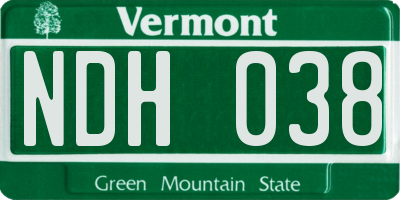 VT license plate NDH038