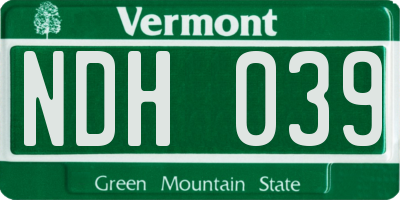 VT license plate NDH039