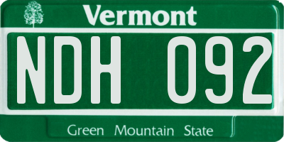VT license plate NDH092