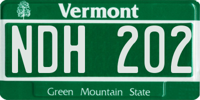 VT license plate NDH202