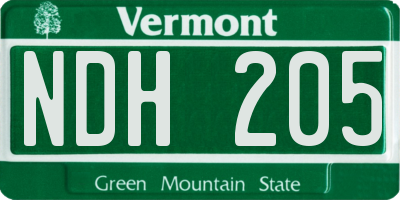 VT license plate NDH205