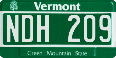 VT license plate NDH209