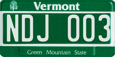 VT license plate NDJ003