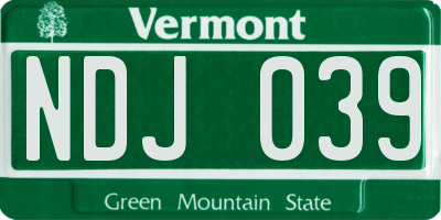 VT license plate NDJ039