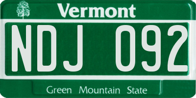 VT license plate NDJ092