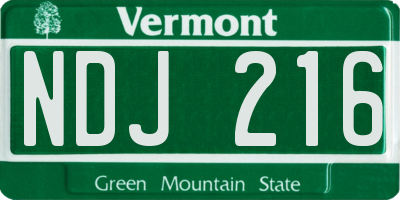 VT license plate NDJ216