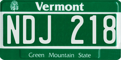 VT license plate NDJ218