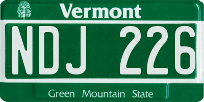 VT license plate NDJ226