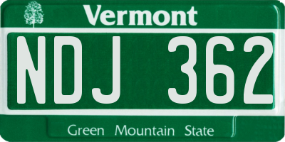VT license plate NDJ362