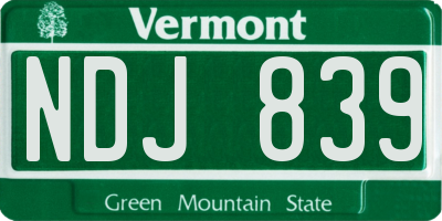VT license plate NDJ839