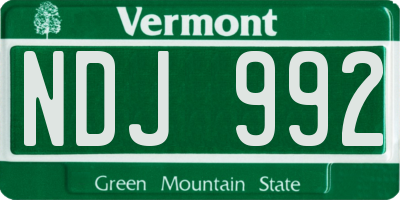 VT license plate NDJ992