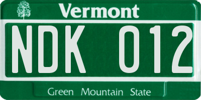 VT license plate NDK012