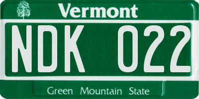 VT license plate NDK022