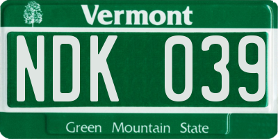 VT license plate NDK039