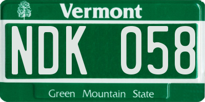 VT license plate NDK058