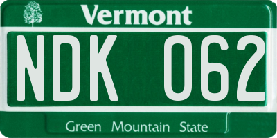 VT license plate NDK062
