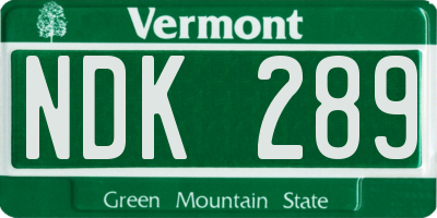 VT license plate NDK289