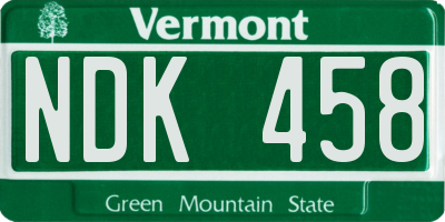 VT license plate NDK458