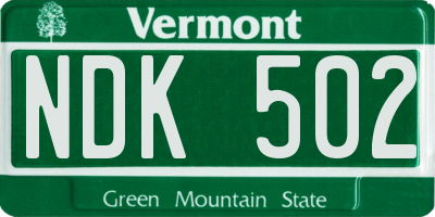 VT license plate NDK502