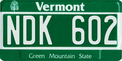 VT license plate NDK602