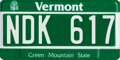 VT license plate NDK617