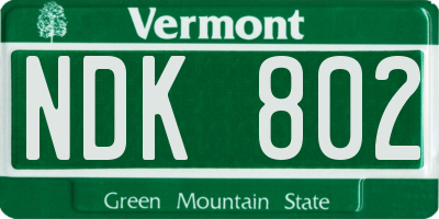 VT license plate NDK802