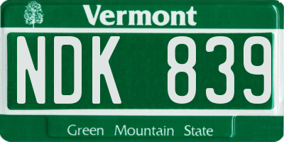 VT license plate NDK839