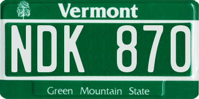 VT license plate NDK870
