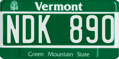 VT license plate NDK890