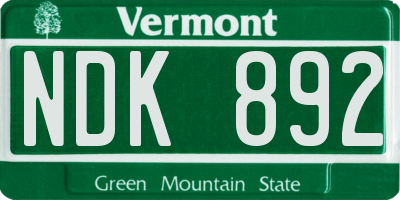 VT license plate NDK892