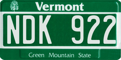 VT license plate NDK922