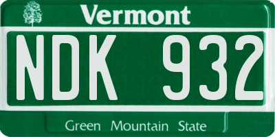 VT license plate NDK932