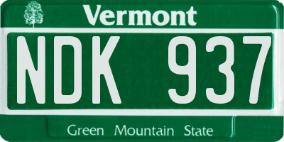VT license plate NDK937