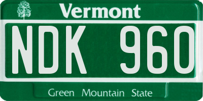 VT license plate NDK960