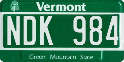 VT license plate NDK984