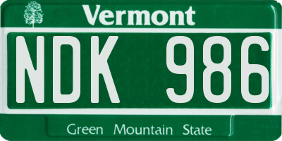 VT license plate NDK986